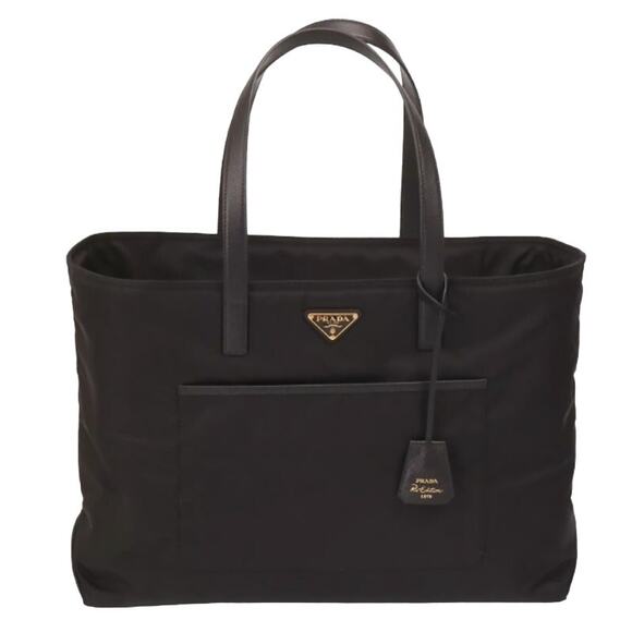 NEW!  PRADA LARGE RE EDITION NYLON SAFFIANO BLACK TOTE BAG AUTHENTIC! - Picture 1 of 12